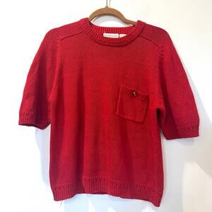 Vtg ramie cotton blend shirt sleeve Crewneck knit sweater red small cottagecore